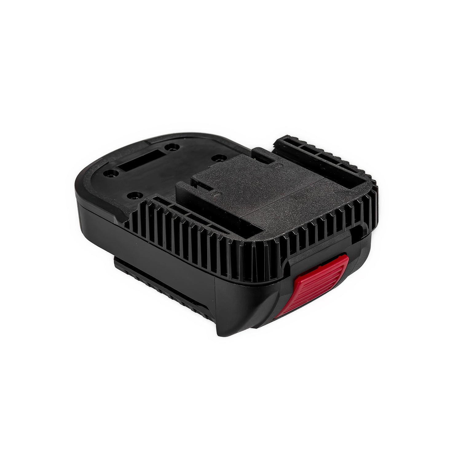 AEG 18V to Bosch 18V GBA (Blue) battery adapter - battery-side base plate with four screws and the ribbed release button