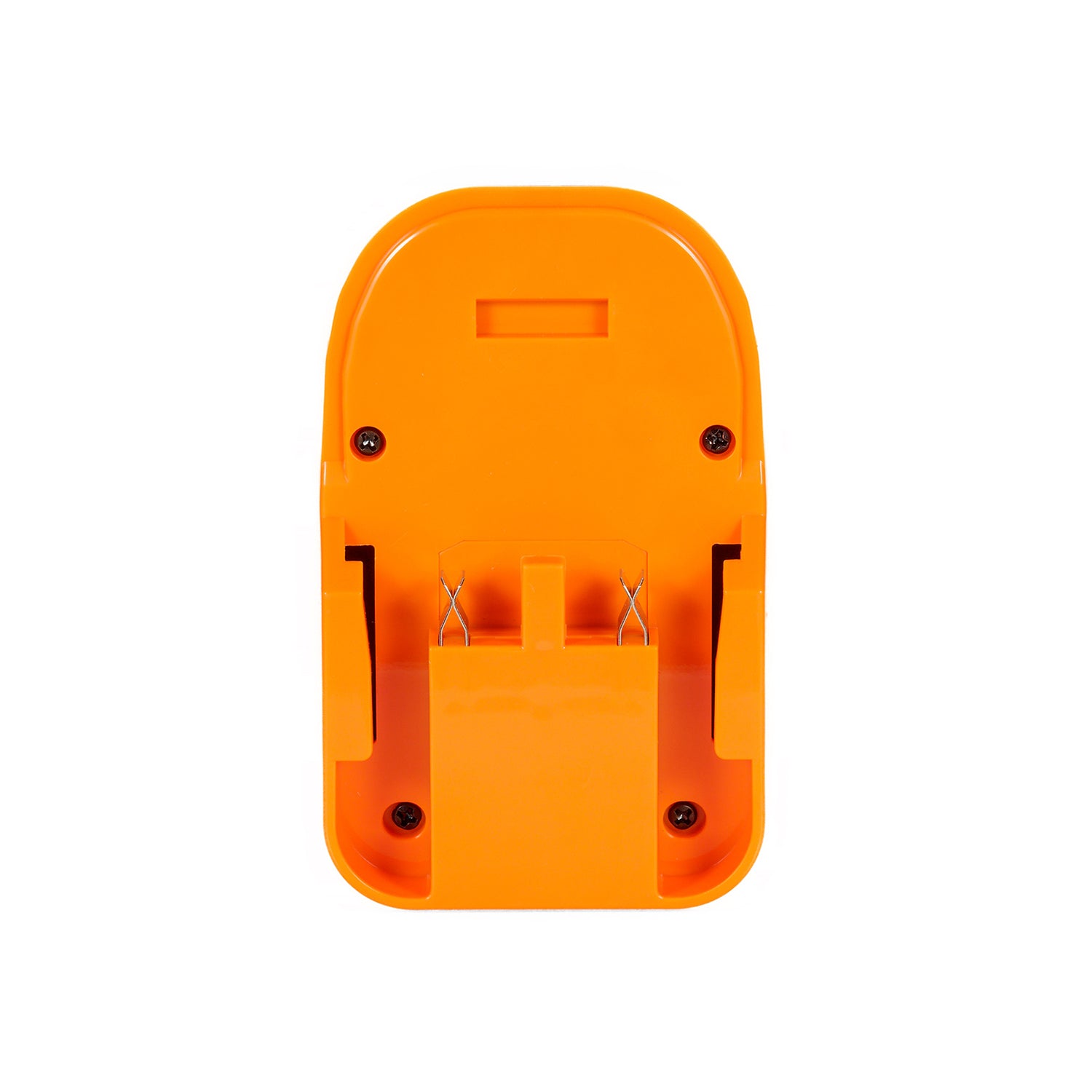 AEG 18V to Hikoki 18V battery adapter - battery-side connection, copper spring contacts and guide channels, fixing screws