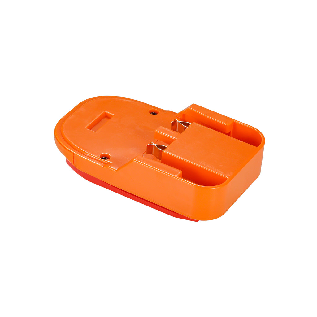 AEG 18V to Stanley V20 battery adapter - battery-side connection, twin copper clips in the orange pocket