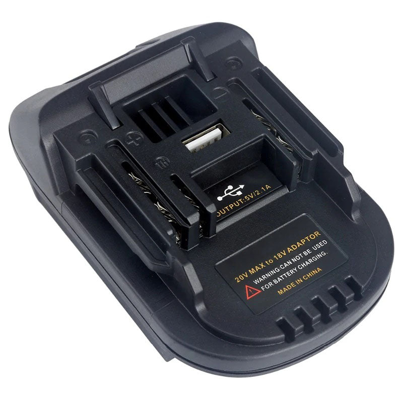 Bauer 20V to RIDGID Plumbing battery adapter - RIDGID tool-side connection with a USB-A port marked 5V 2.1A output