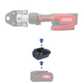 Bauer 20V to RIDGID Plumbing battery adapter - compatibility diagram showing battery, adapter and pipe press tool