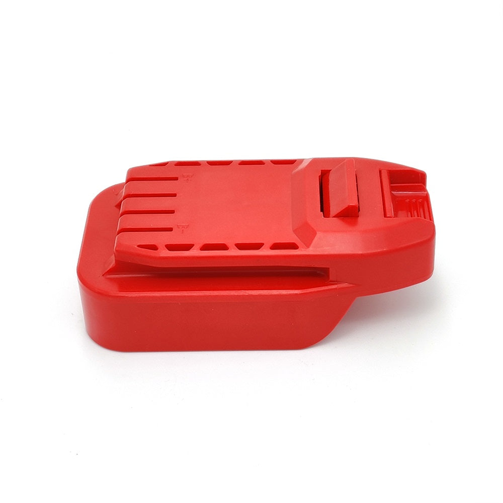 DeWalt 20V MAX to Stanley V20 battery adapter - side view of the red Stanley V20 tool-side connection with vent ribs