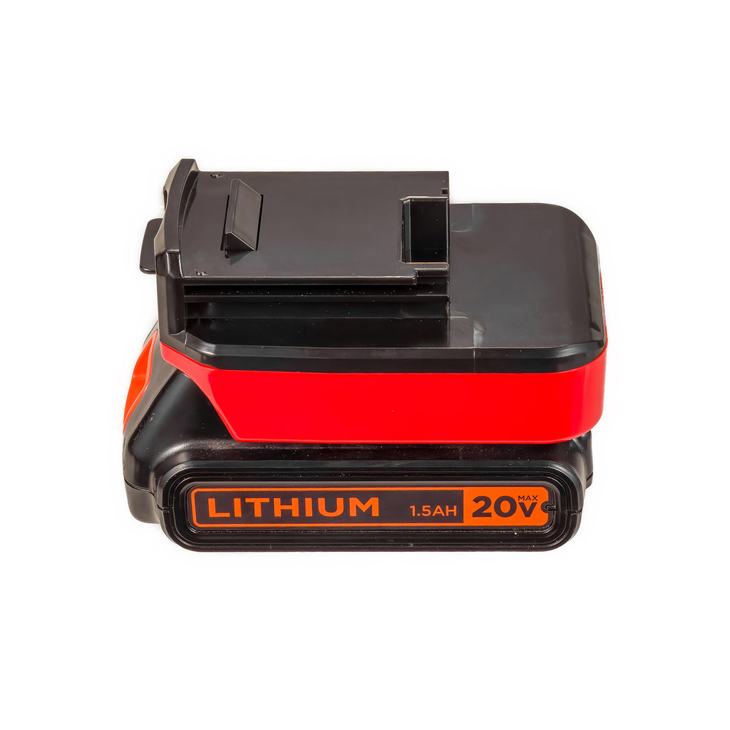 Black and Decker 20V to Porter Cable 18V Ni-Cd battery adapter - fitted to the battery, Porter Cable tool-side plate upward