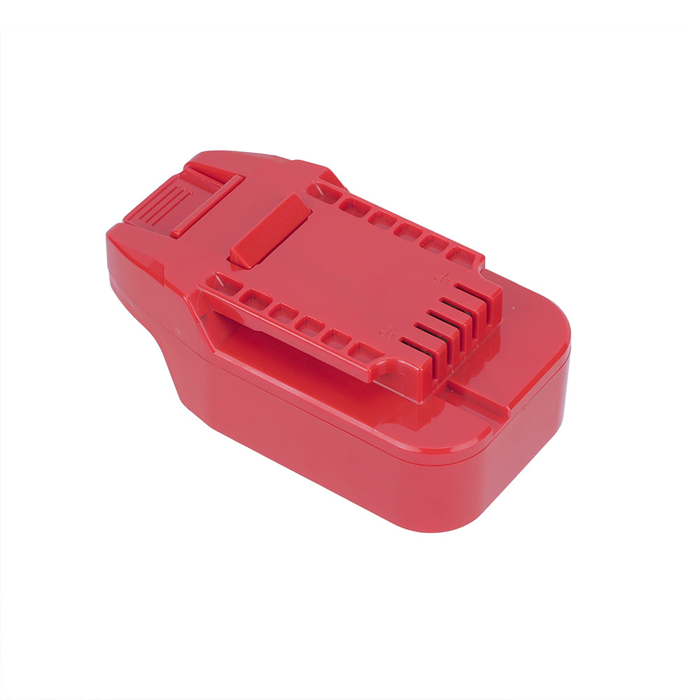 Black and Decker 20V to Bauer 20V battery adapter - Bauer tool-side connection, ribbed release button and rail slots