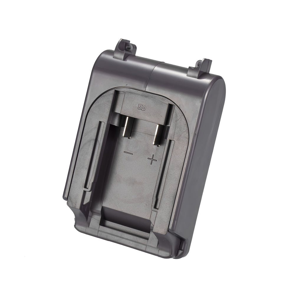 Bosch 18V GBA (Blue) to Dyson V8 battery adapter - battery-side connection with twin copper blades and polarity marks
