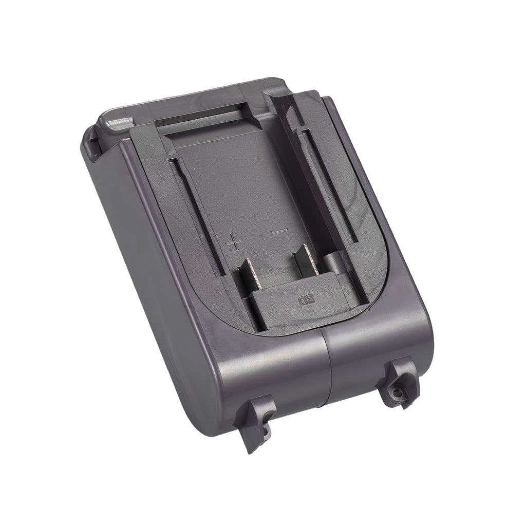 Bosch 18V GBA (Blue) to Dyson V8 battery adapter - battery-side connection with twin copper blades and polarity marks