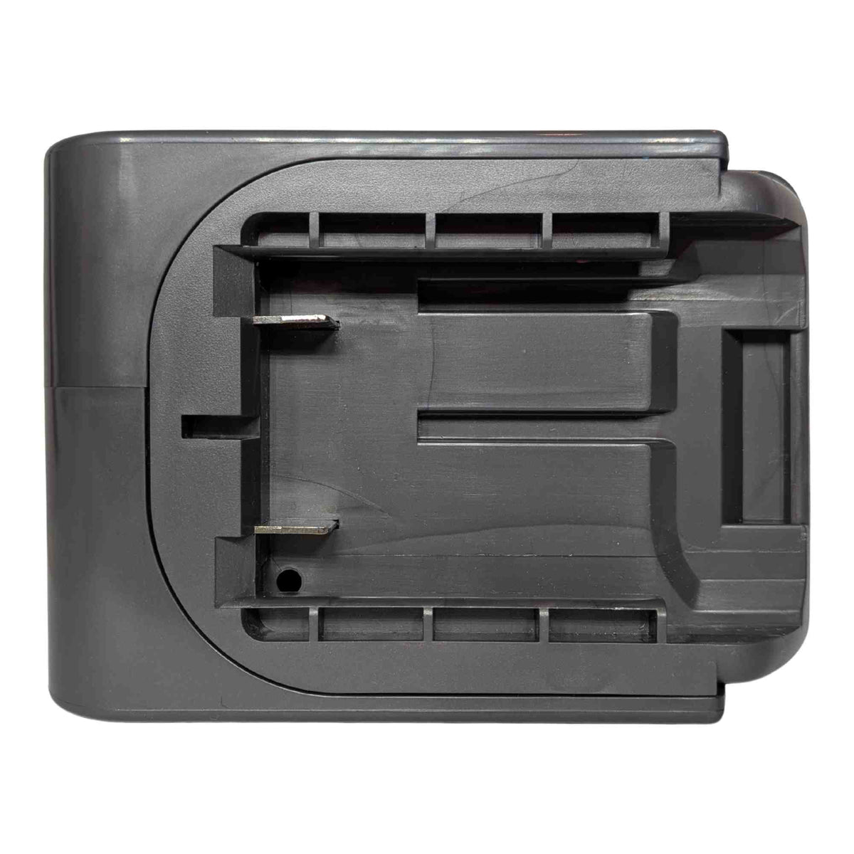 Craftsman 20V to Dyson V6 battery adapter - battery-side socket, twin copper contacts and the rail channel