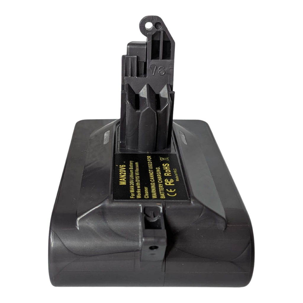 Craftsman 20V to Dyson V6 battery adapter - Dyson tool-side stem with its contact slots, warning label alongside