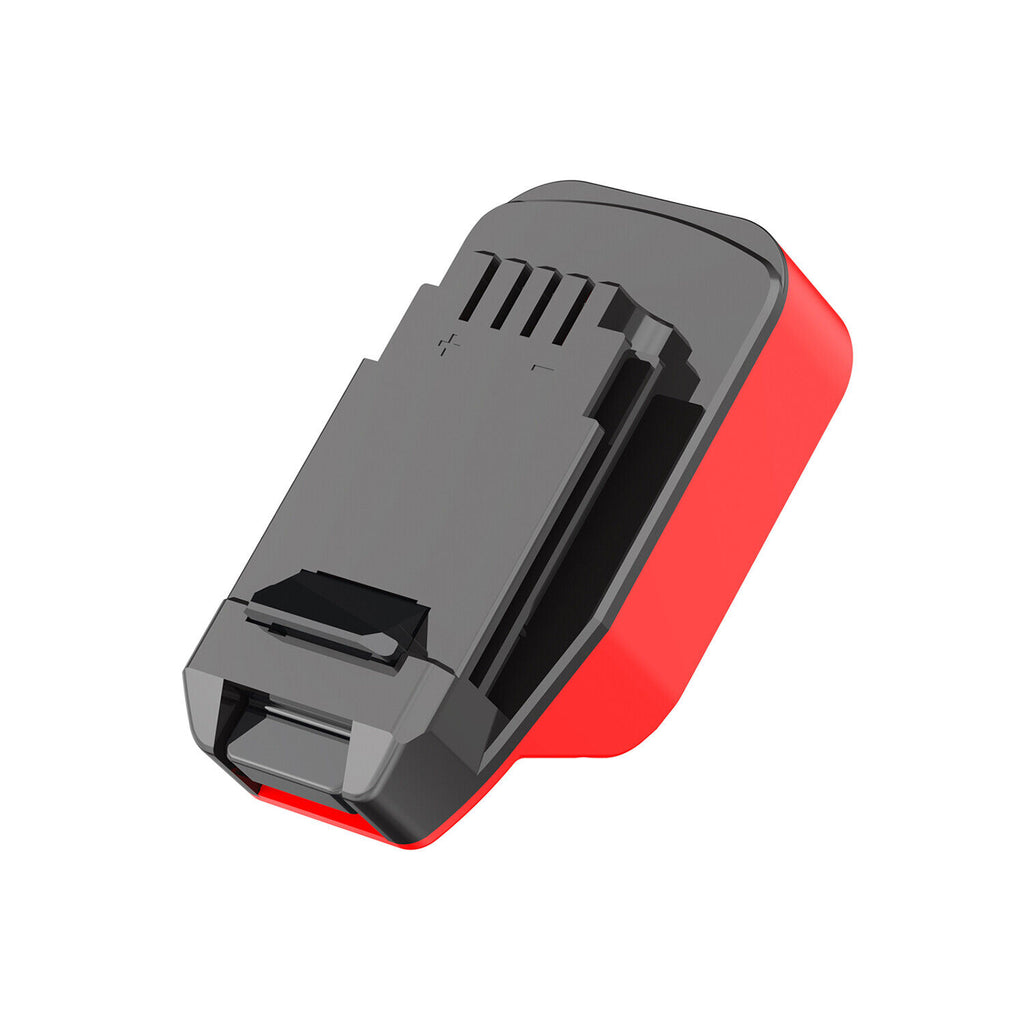 Craftsman 20V to Craftsman 20V Bolt-On battery adapter - tool-side connection with the latch and polarity marks