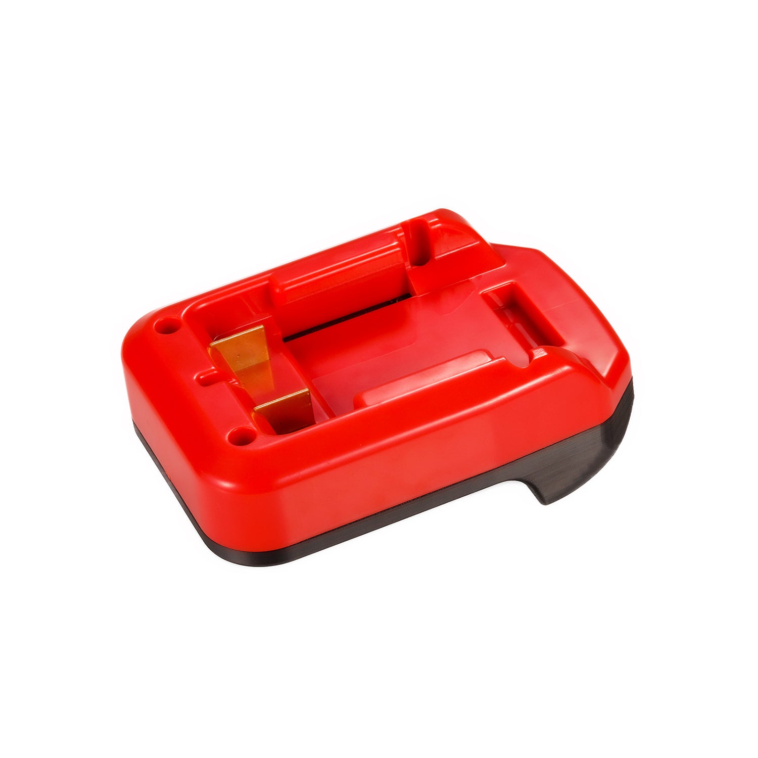 Craftsman 20V to Masterforce 20V battery adapter - battery-side connection, twin copper blades, rails and screw holes