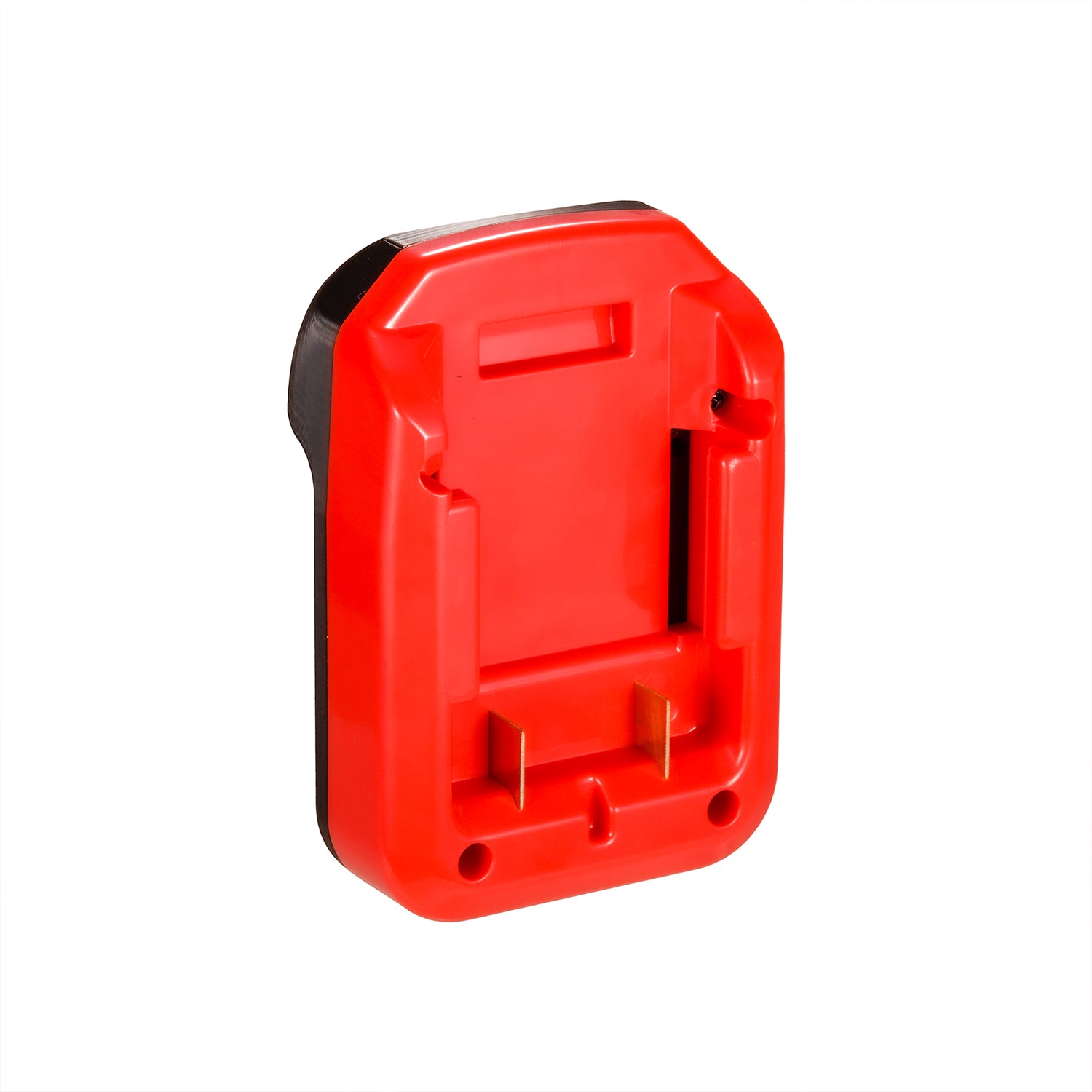 Craftsman 20V to Masterforce 20V battery adapter - battery-side connection front view, twin copper blades in the channel