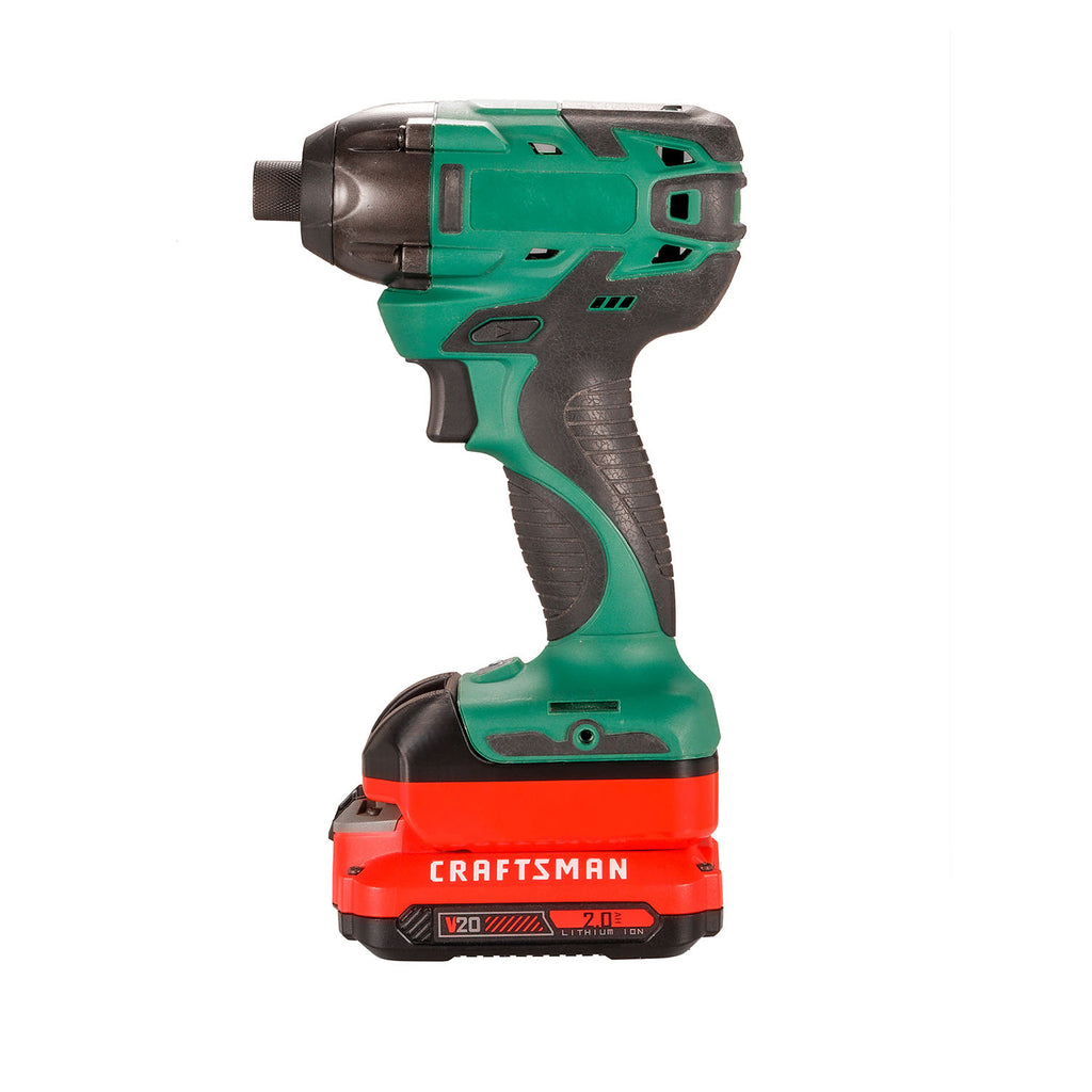 Craftsman 20V to Masterforce 20V battery adapter - installed on a Masterforce impact driver, battery fitted below