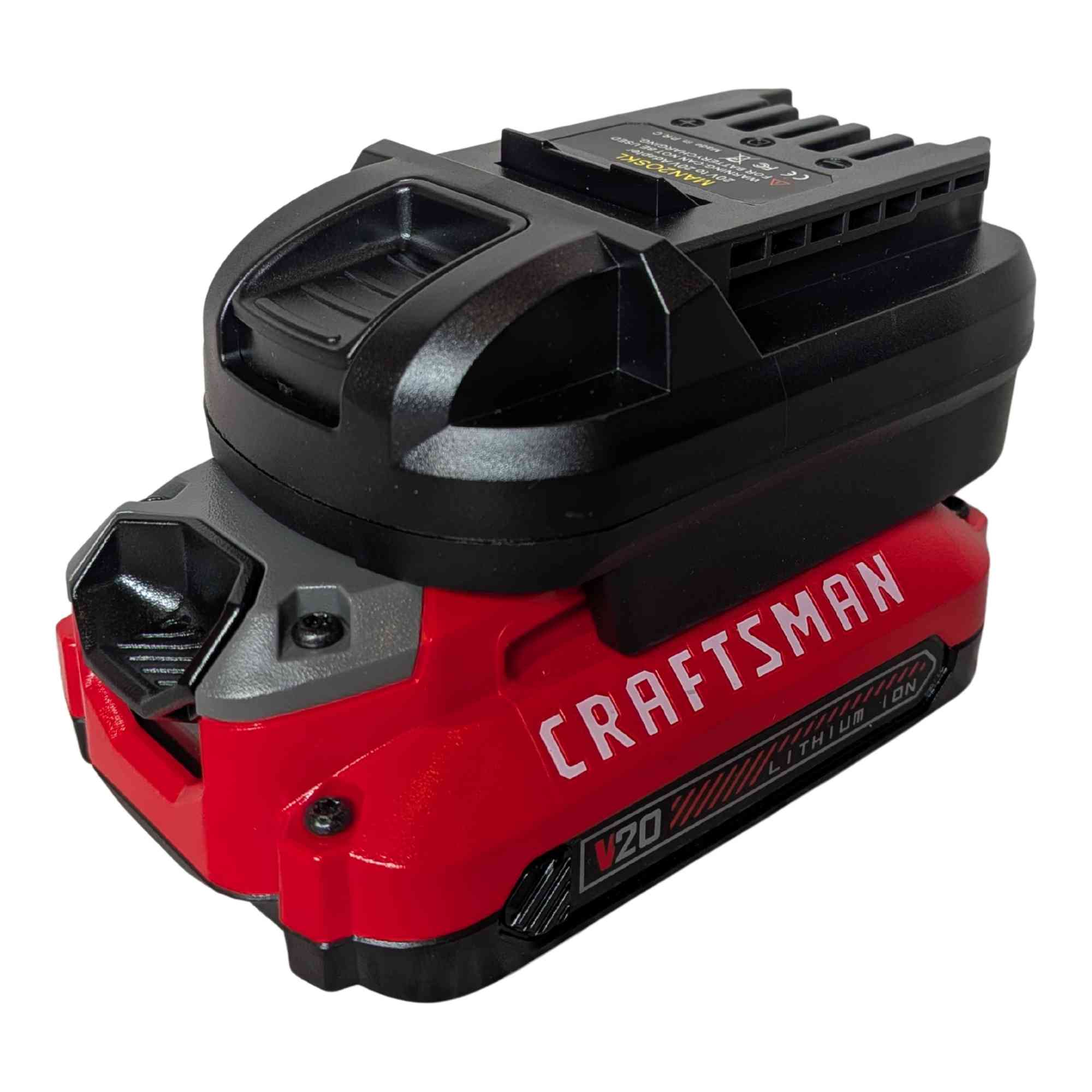 Craftsman 20V to SKIL 20V PWR CORE battery adapter - fitted to the Craftsman 20V battery, tool-side connection upward