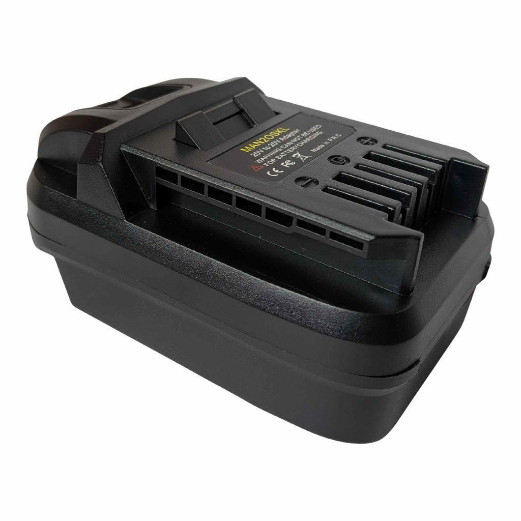 Craftsman 20V to SKIL 20V PWR CORE battery adapter - SKIL tool-side connection with five contact slots and the warning label