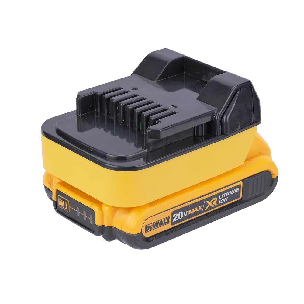 DeWalt 20V MAX to Hikoki 18V battery adapter - fitted to the DeWalt 20V MAX battery, Hikoki tool-side connection upward
