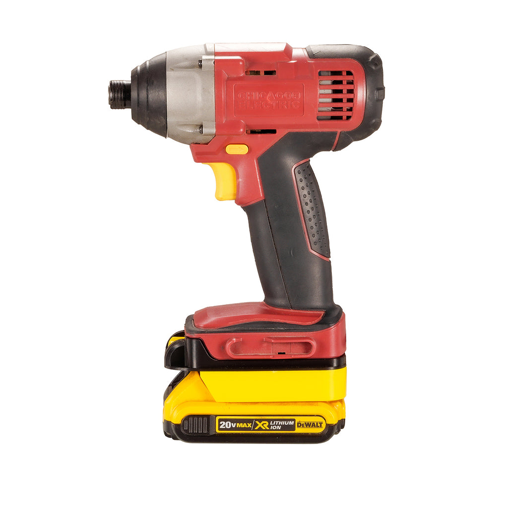 DeWalt 20V MAX to Chicago Electric 18V battery adapter - installed on a Chicago Electric impact driver, fitted to the battery