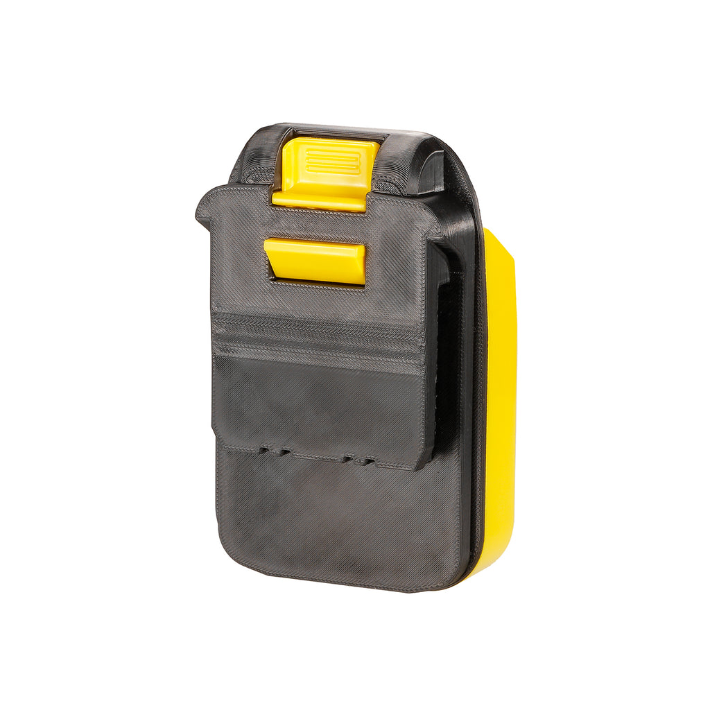 DeWalt 20V MAX to Chicago Electric 18V battery adapter - front view of the tool-side connection, ribbed release button