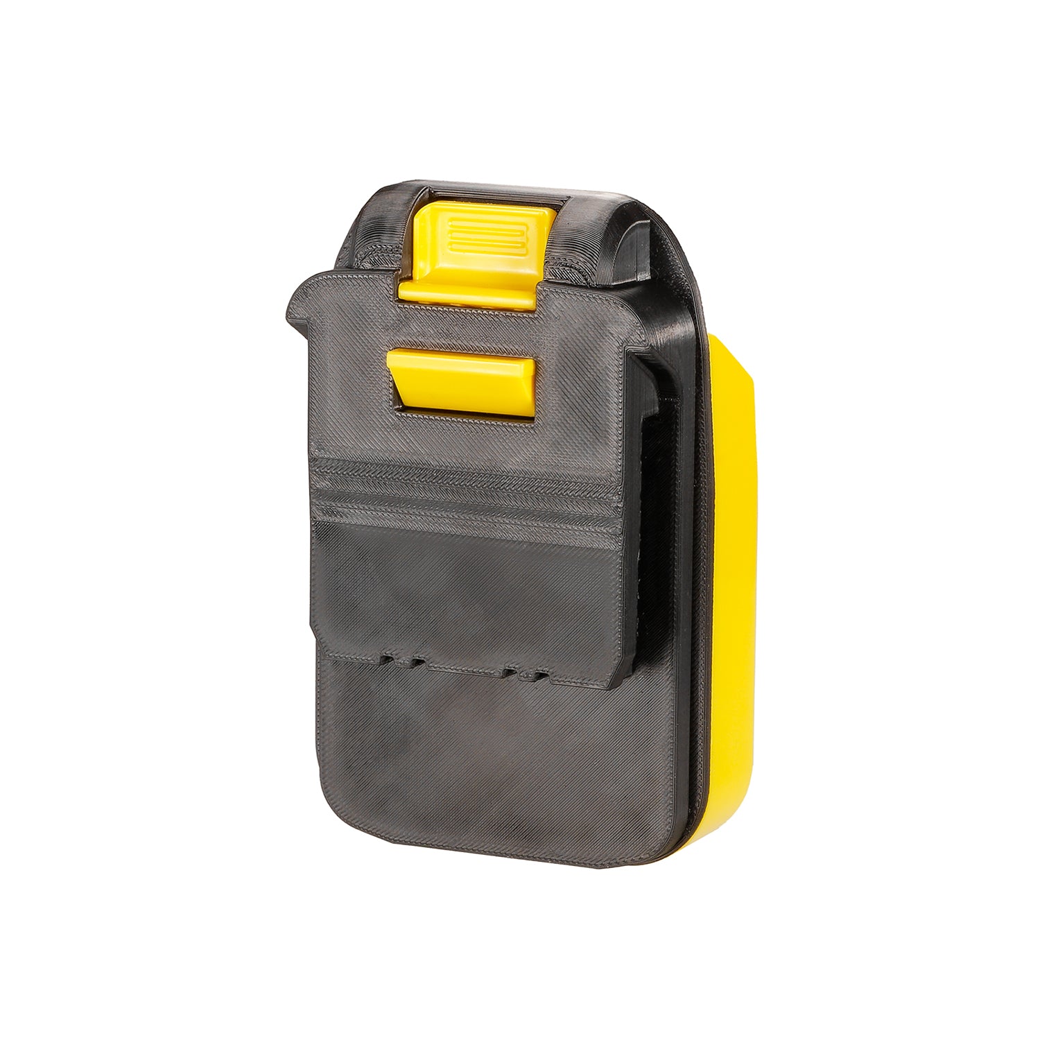 DeWalt 20V MAX to Chicago Electric 18V battery adapter - front view of the tool-side connection, ribbed release button
