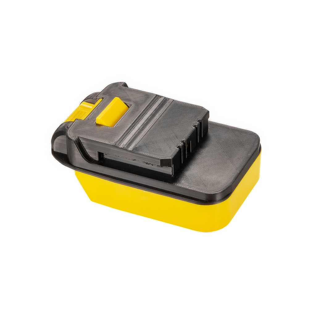 DeWalt 20V MAX to Chicago Electric 18V battery adapter - tool-side connection, black panel over the yellow body