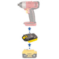 DeWalt 20V MAX to Chicago Electric 18V battery adapter - compatibility diagram showing battery, adapter and impact driver