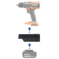 Makita 18V LXT to RIDGID 18V battery adapter - compatibility diagram showing battery, adapter and drill