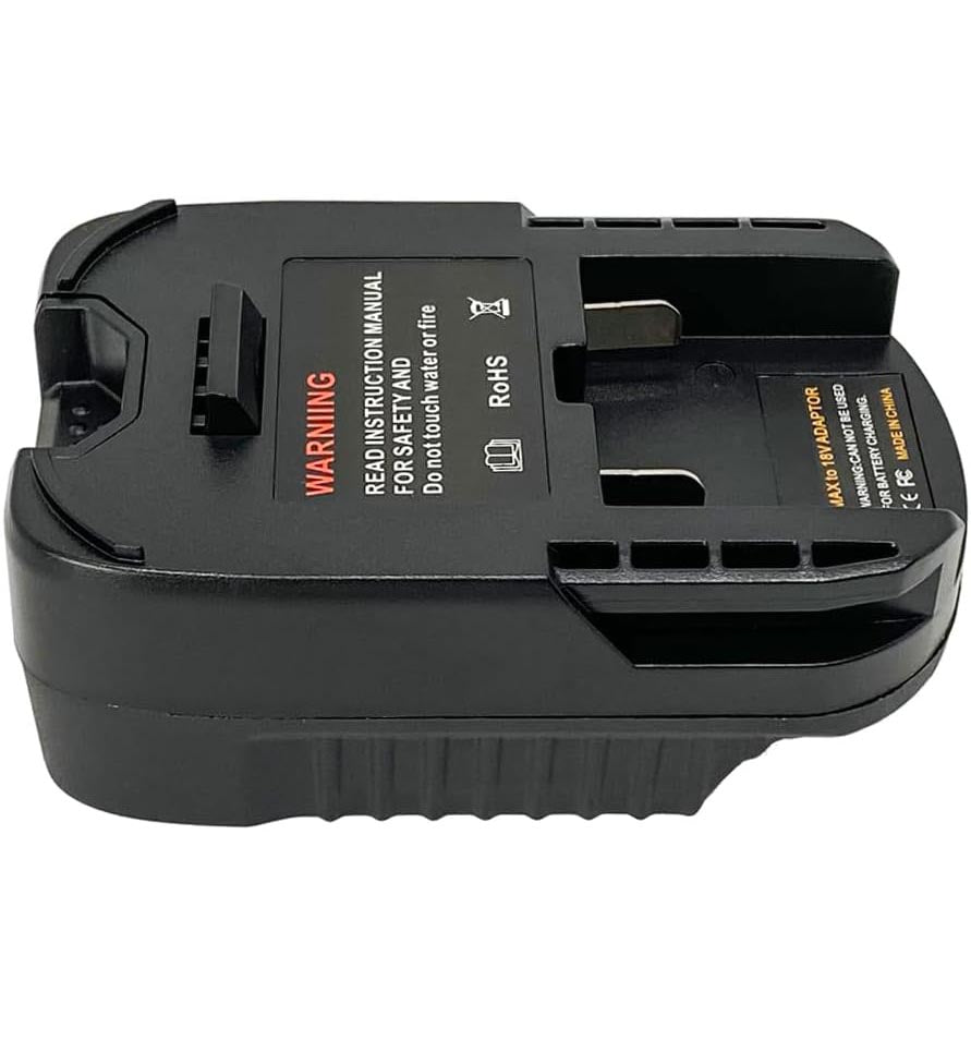 Makita 18V LXT to RIDGID 18V battery adapter - side view, tool-side channel above the ribbed grip