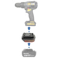 Makita 18V LXT to CAT 18V battery adapter - compatibility diagram showing battery, adapter and drill driver
