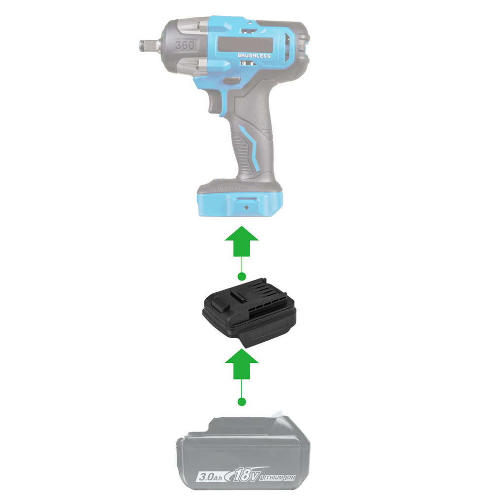 Makita 18V LXT to Mastercraft 20V (PWRPOD / Blue) battery adapter - compatibility diagram with impact wrench