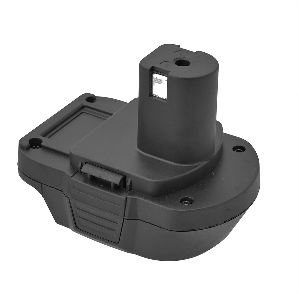 Makita 18V LXT to Ryobi 18V ONE+ battery adapter - Ryobi post above the latch, vent ribs in view