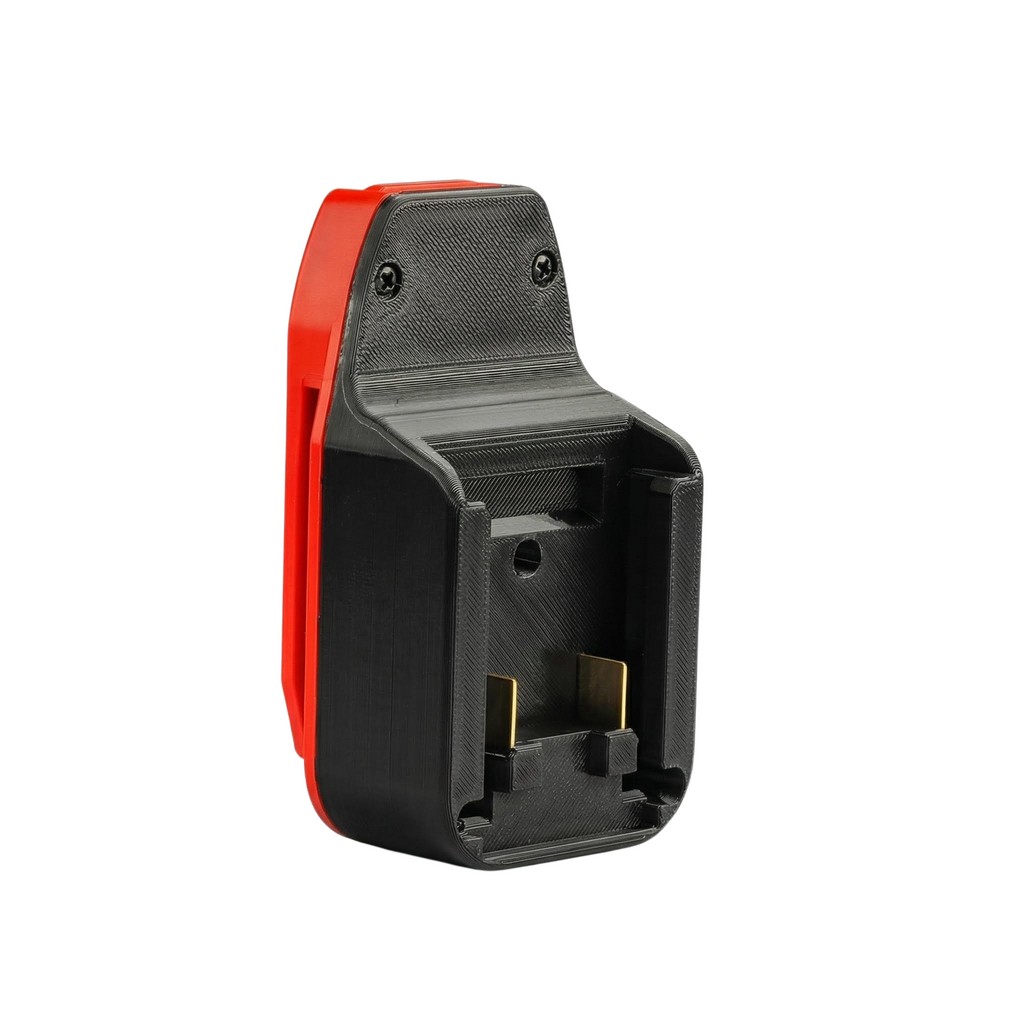 Masterforce 20V to Craftsman 20V battery adapter - battery-side connection with twin copper blade terminals, mixed ABS pocket