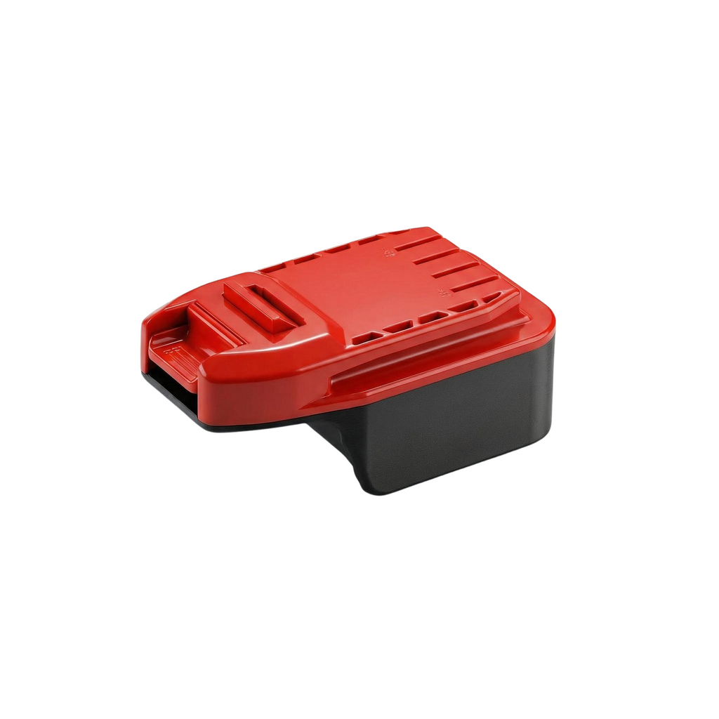 Masterforce 20V to Craftsman 20V battery adapter - Craftsman tool-side connection from above, raised rail with locking slot