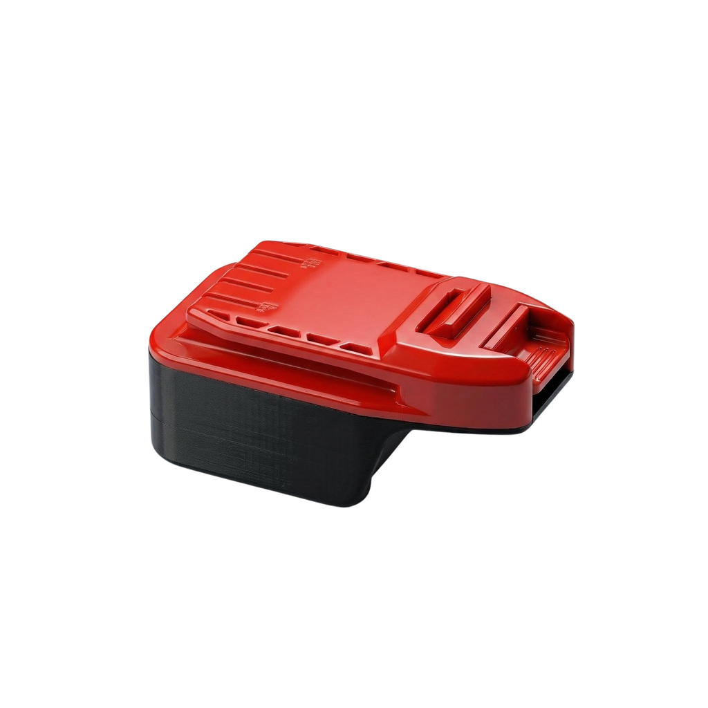 Masterforce 20V to Craftsman 20V battery adapter - Craftsman tool-side connection from above, raised rail with locking slot