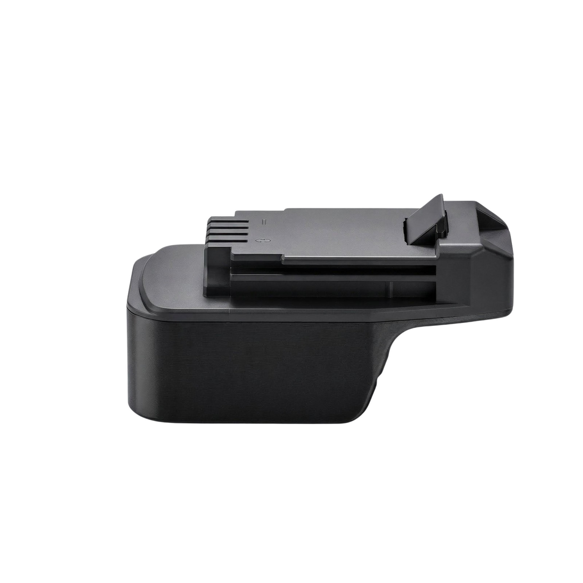 Masterforce 20V to Porter Cable 20V battery adapter - side view showing the Porter Cable tool-side connection above the body