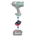 Milwaukee M18 to Hikoki 18V battery adapter - compatibility diagram showing battery, adapter and impact wrench