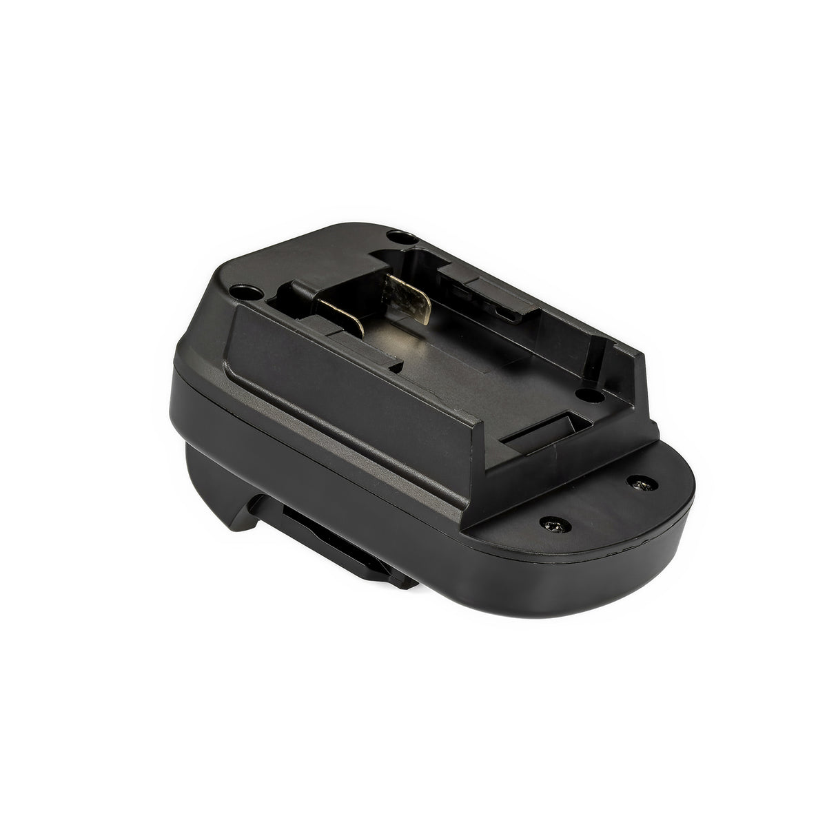 Milwaukee M18 to DeWalt 12V MAX battery adapter - battery-side connection, two upright terminal blades and fixing screws