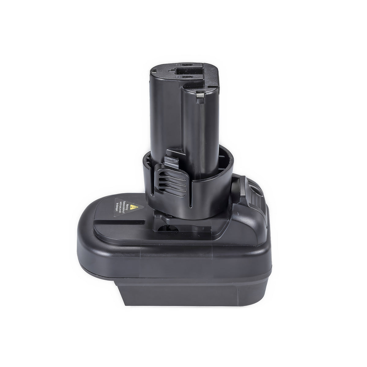 Milwaukee M18 to Makita 10.8V CXT battery adapter - Makita tool-side connection front-on, terminal slots on the post top