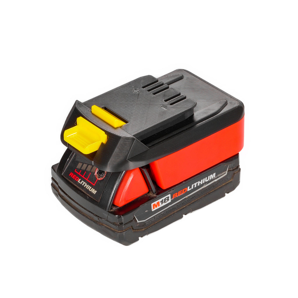 Milwaukee M18 to WEN 20V battery adapter - fitted to the Milwaukee M18 battery, WEN tool-side connection facing up
