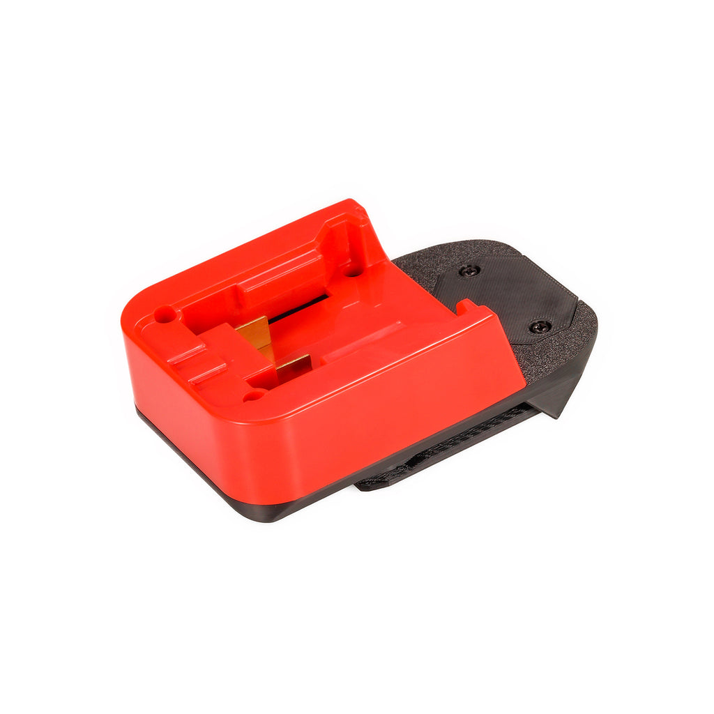 Milwaukee M18 to WEN 20V battery adapter - battery-side connection, twin copper terminal blades in the center channel
