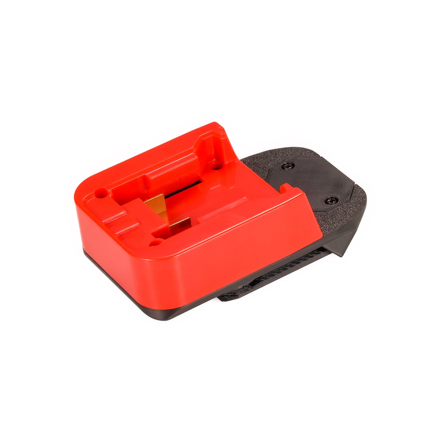 Milwaukee M18 to WEN 20V battery adapter - battery-side connection, twin copper terminal blades in the center channel