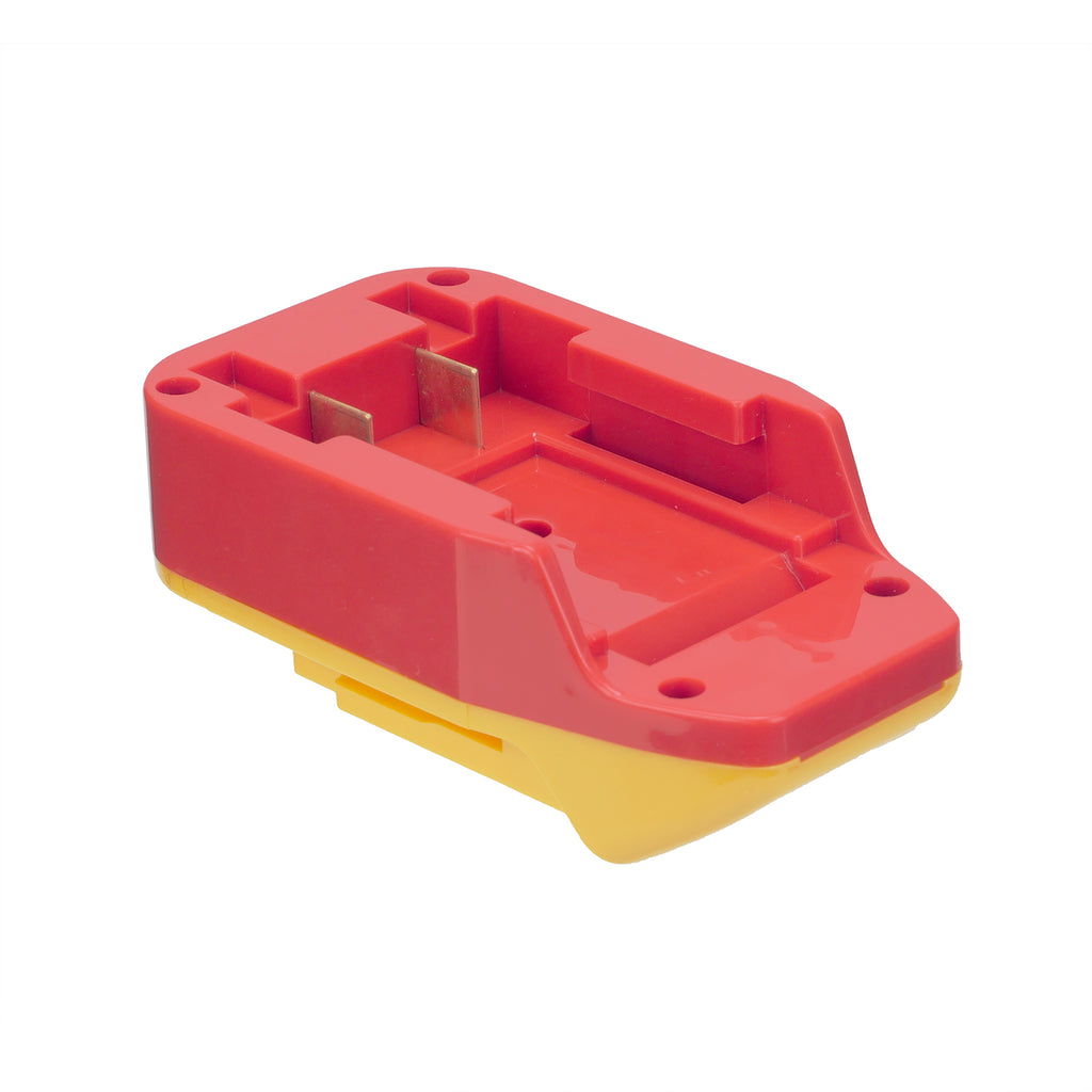 Porter Cable 20V to DeWalt 20V MAX battery adapter - battery-side connection with twin copper blades and screw bosses