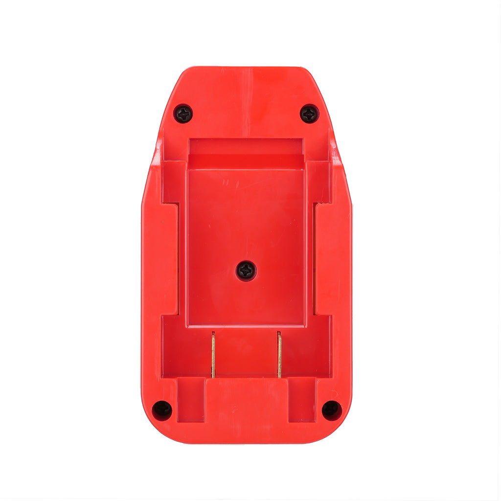 Porter Cable 20V to DeWalt 20V MAX battery adapter - battery-side face from above, twin copper blades and five screws