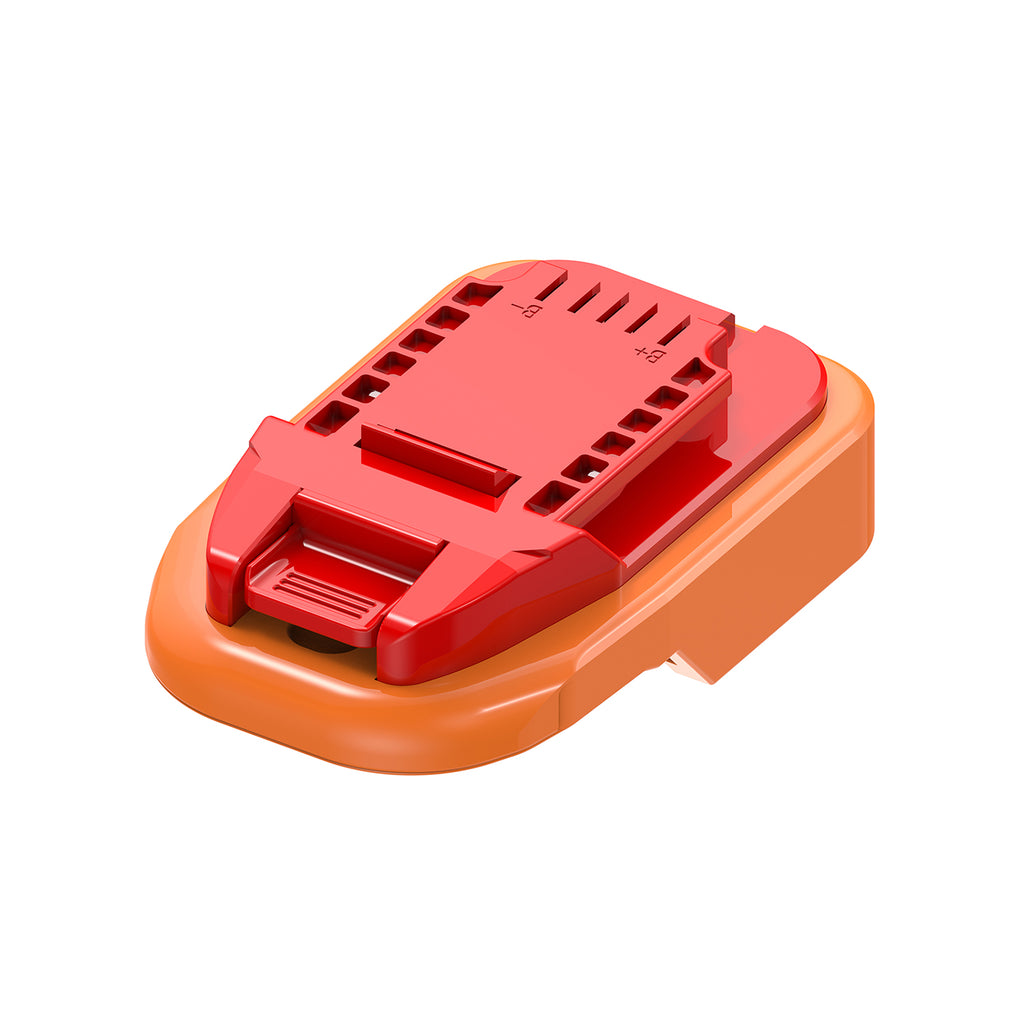 RIDGID 18V to Bauer 20V battery adapter - Bauer tool-side connection with terminal slots and moulded polarity marks