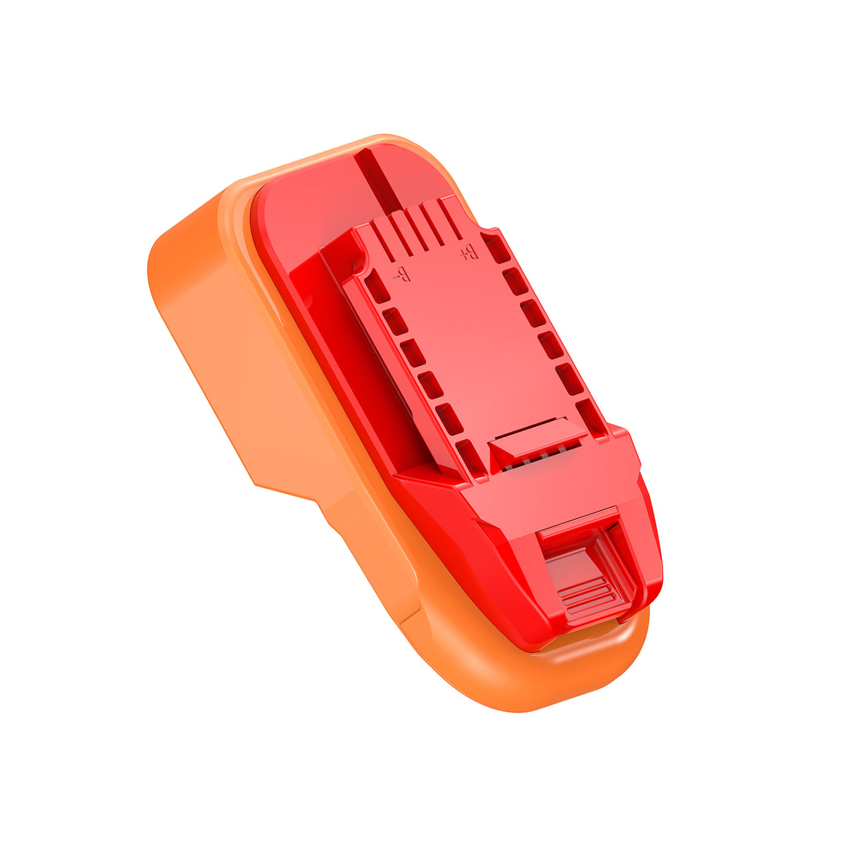 RIDGID 18V to Bauer 20V battery adapter - Bauer tool-side connection with terminal slots and moulded polarity marks