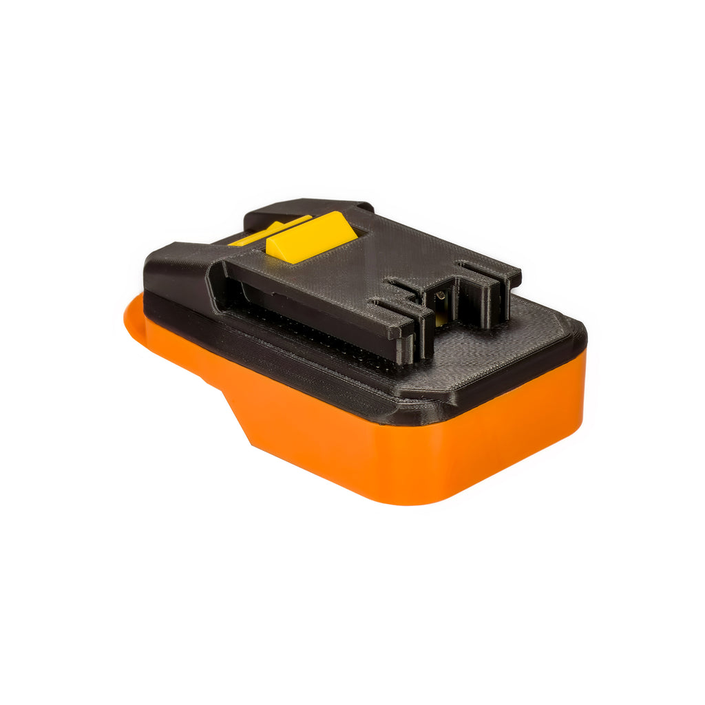 RIDGID 18V to Hart 20V battery adapter - Hart tool-side connection with the release buttons and recessed contact block
