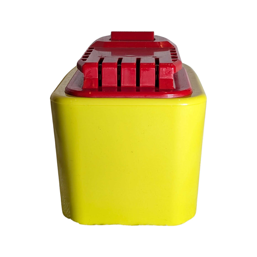 Ryobi 18V ONE+ to Craftsman 20V battery adapter - end view of the red Craftsman tool-side connection, four moulded ribs