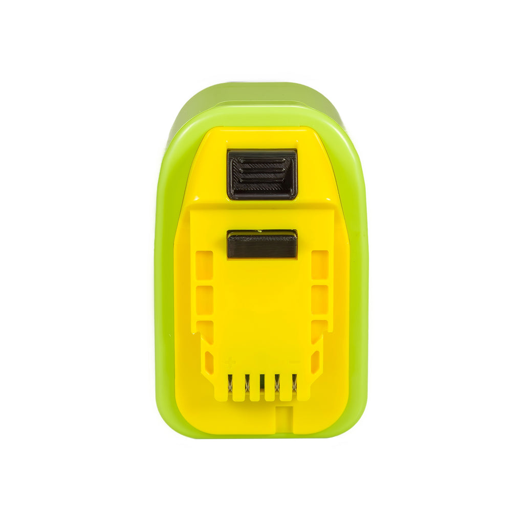 Ryobi 18V ONE+ to Hercules 20V battery adapter - Hercules tool-side connection, two terminal slots and the guide grooves