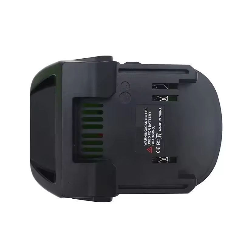 Ryobi 18V ONE+ to Hikoki 18V battery adapter - Hikoki tool-side connection face on, twin spring-clip terminals, warning label