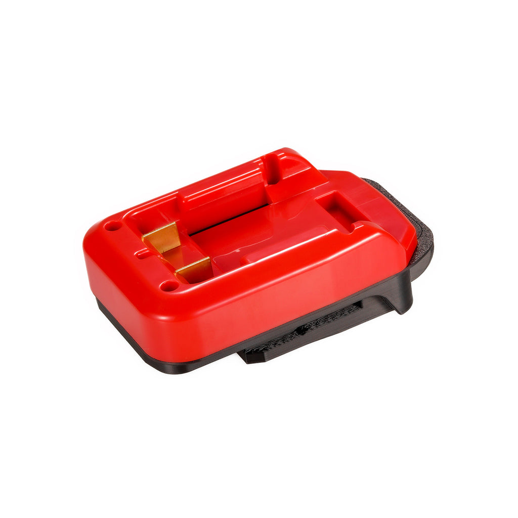 Stanley FATMAX V20 to Chicago Electric 18V battery adapter - battery-side connection, twin copper terminal blades and rails