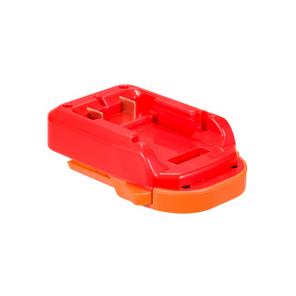 Stanley V20 to RIDGID 18V battery adapter - battery-side connection with the recess and twin copper blades