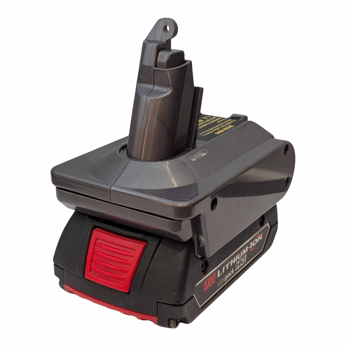 Bosch 18V GBA (Blue) to Dyson V6 battery adapter: Battery on Adapter, Left
